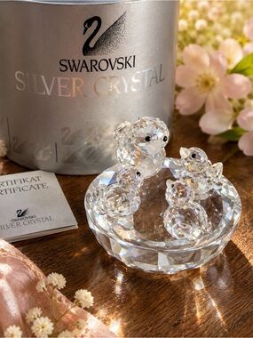 Retired Swarovski Crystal Bird’s Nest 013842 w/ Box & COA Mother & 3 Chicks